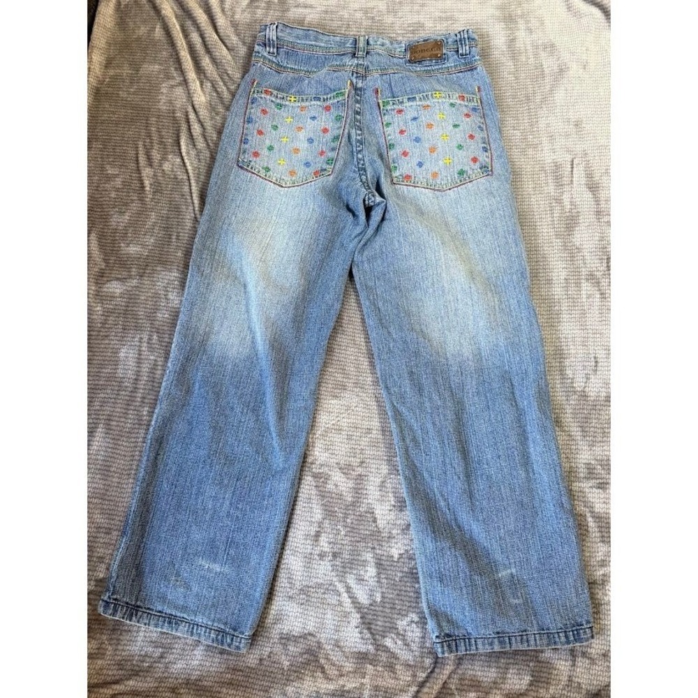 Vintage Dodeca Wide Skater Jeans Light‎ Wash Rainbow Stitch Y2K Baggy Mens 36x31